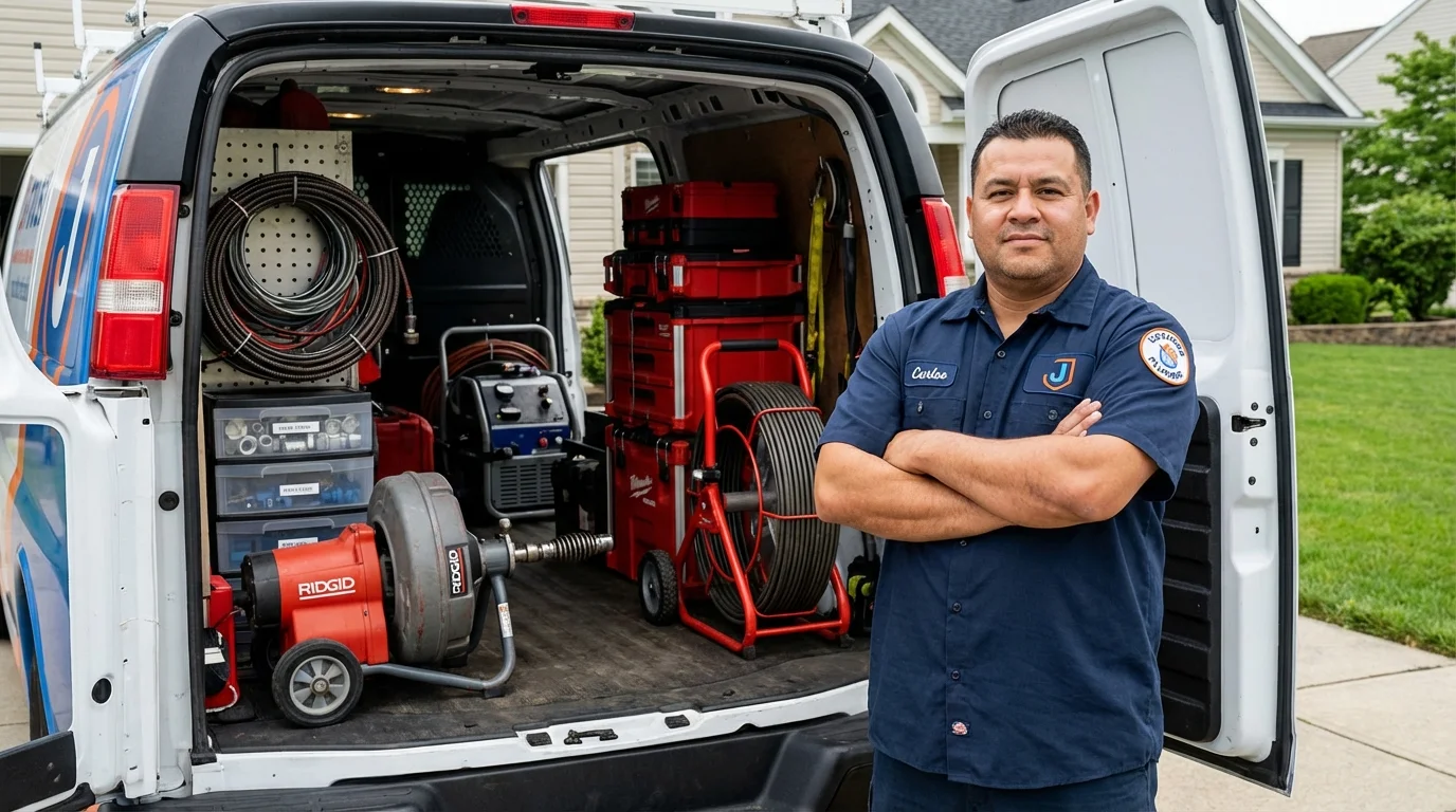 Professional drain cleaning equipment and Johns Plumbing LLC plumber in Rantoul