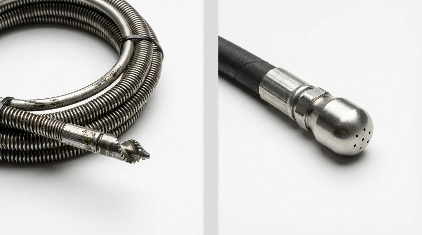 Drain snake cable and hydro jetting nozzle used for drain cleaning in Rantoul, IL