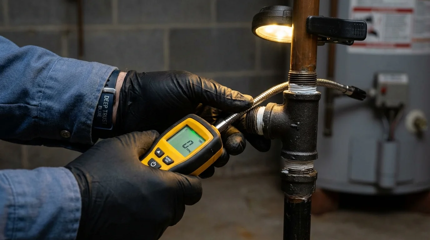 Gas leak detection with electronic sniffer by Johns Plumbing LLC in Rantoul